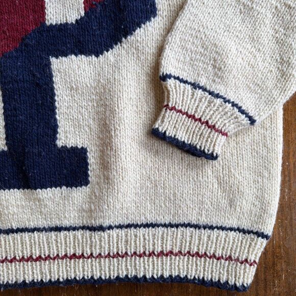 Vintage Wool Penn Quakers University of Pennsylvania Hand knit Sweater Med Lg - Picture 3 of 9